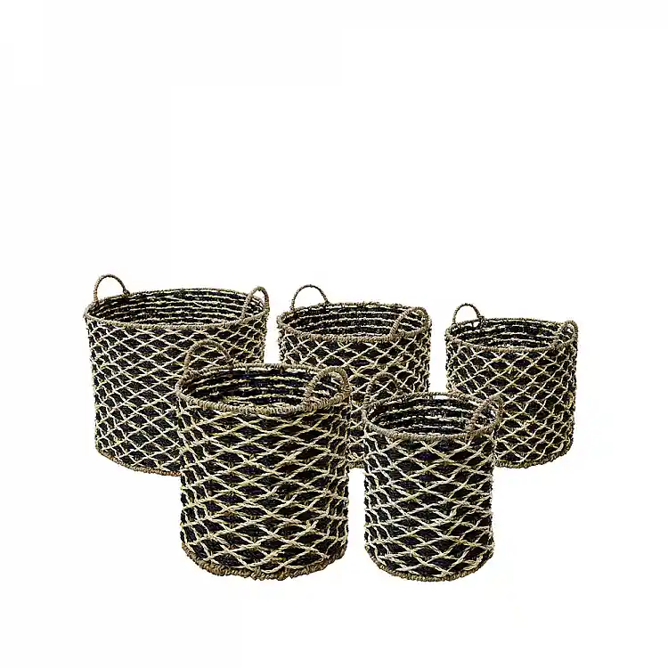 LIBERTA ROMBUS ΚΑΛΑΘΙ SET 5ΤΜΧ 43x43x39cm SEAGRASS ΦΥΣΙΚΟ ΜΑΥΡΟ ΣΙΔΕΡΟ