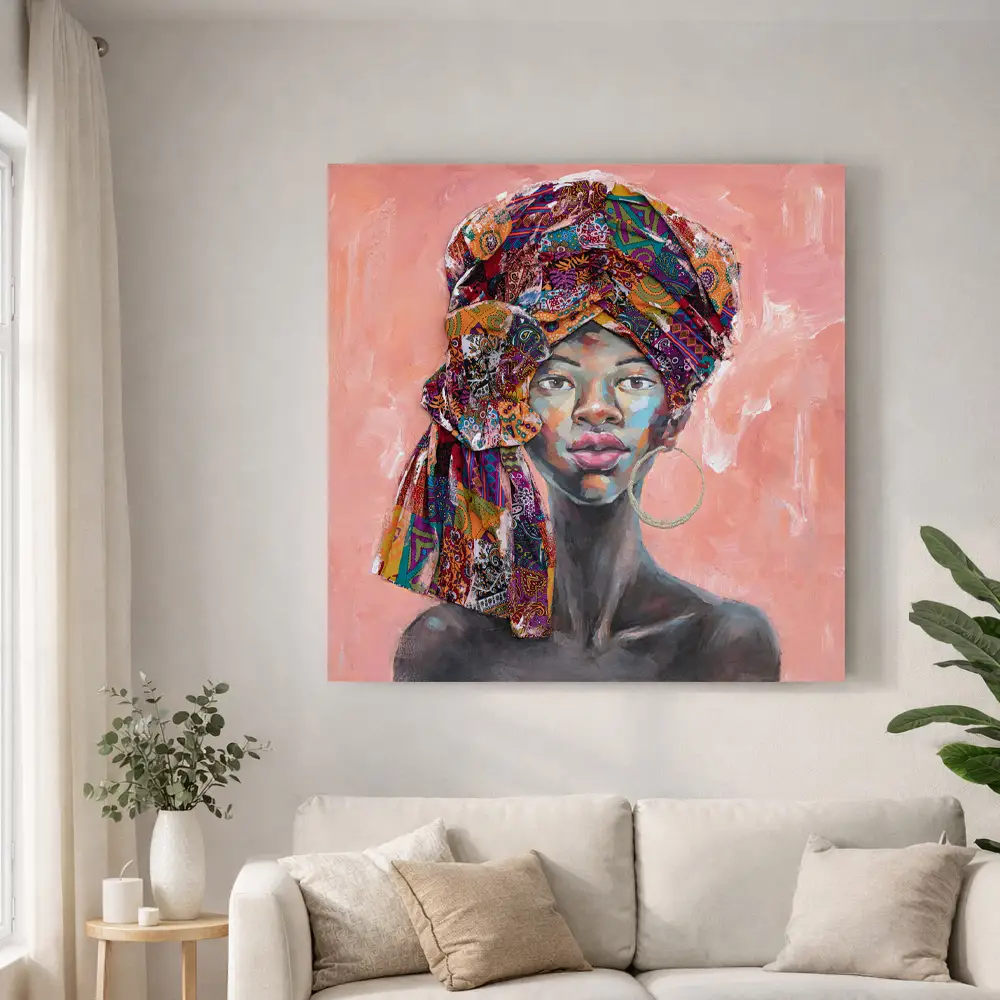 LIBERTA AFRICAN GIRL ΠΙΝΑΚΑΣ ΔΙΑΚΟΣΜΗΣΗΣ 80x80x4cm ΚΑΜΒΑΣ ΠΟΛΥΧΡΩΜΟ ΞΥΛΟ