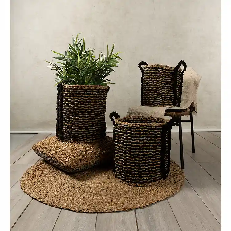 LIBERTA DURUK ΚΑΛΑΘΙ SET 3ΤΜΧ 45x45x45cm SEAGRASS ΦΥΣΙΚΟ ΜΑΥΡΟ HOGLA ROPE