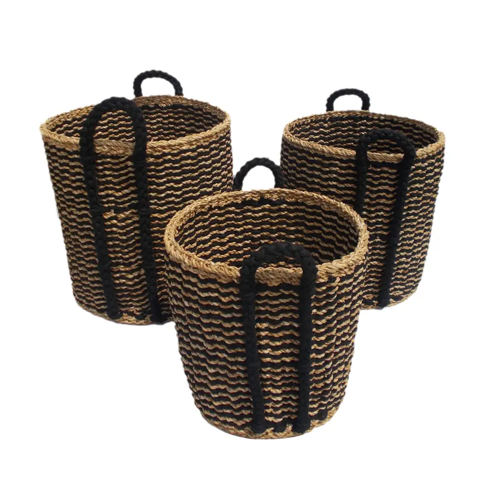 LIBERTA DURUK ΚΑΛΑΘΙ SET 3ΤΜΧ 45x45x45cm SEAGRASS ΦΥΣΙΚΟ ΜΑΥΡΟ HOGLA ROPE