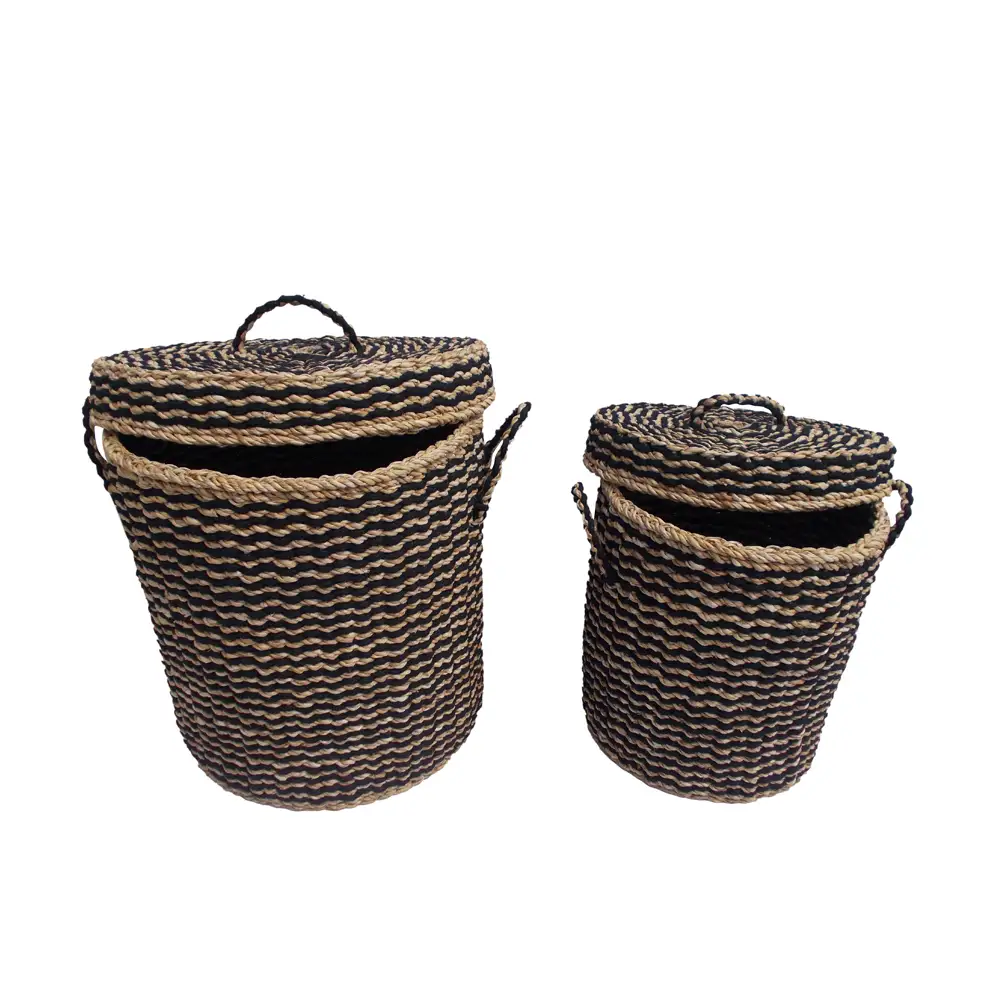 LIBERTA DAMAN ΚΑΛΑΘΙ ΜΕ ΚΑΠΑΚΙ SET 2ΤΜΧ 44x44x45cm SEAGRASS ΦΥΣΙΚΟ ΜΑΥΡΟ