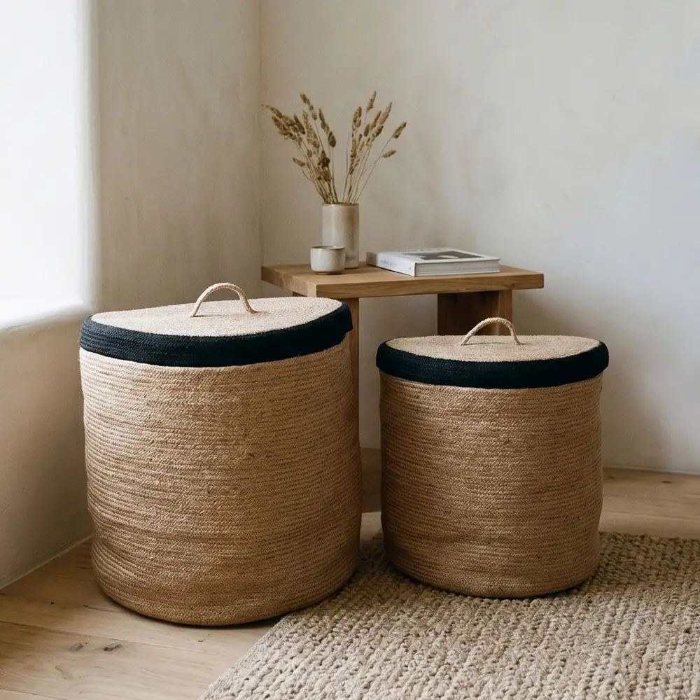 LIBERTA GOLU ΚΑΛΑΘΙ ΜΕ ΚΑΠΑΚΙ SET 2ΤΜΧ 40x40x40cm SEAGRASS ΦΥΣΙΚΟ ΜΑΥΡΟ