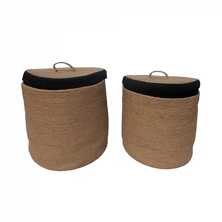 LIBERTA GOLU ΚΑΛΑΘΙ ΜΕ ΚΑΠΑΚΙ SET 2ΤΜΧ 40x40x40cm SEAGRASS ΦΥΣΙΚΟ ΜΑΥΡΟ