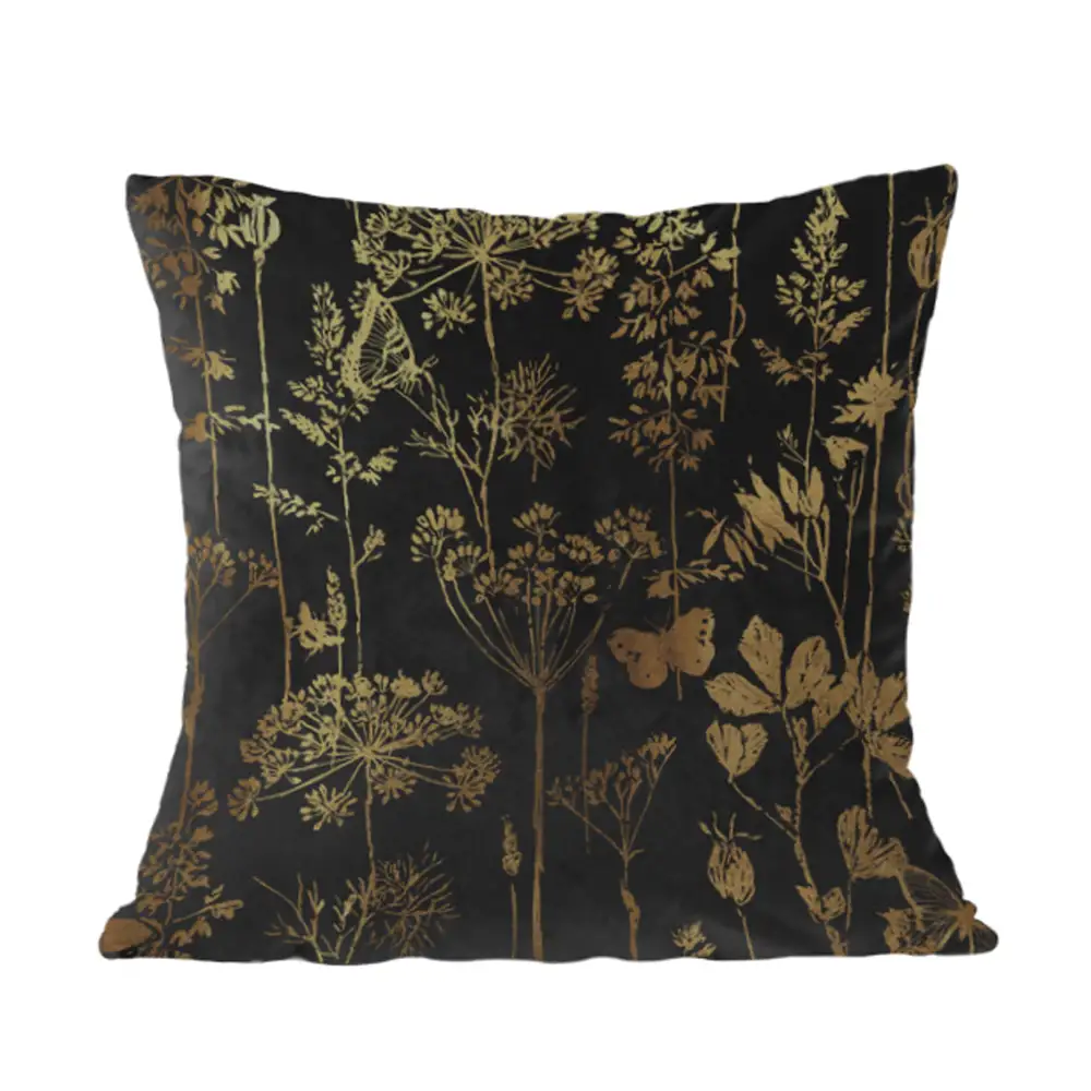 LIBERTA BLOSSOM ΔΙΑΚΟΣΜΗΤΙΚΟ ΜΑΞΙΛΑΡΙ 45x45cm ΒΕΛΟΥΔΟ ΜΑΥΡΟ ΧΡΥΣΟ