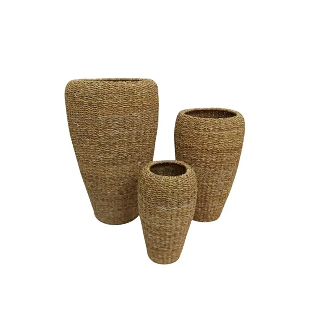 LIBERTA NEREA TALL ΓΛΑΣΤΡΑ SET 3ΤΜΧ 43x43x70cm SEAGRASS ΦΥΣΙΚΟ ΜΕΤΑΛΛΟ