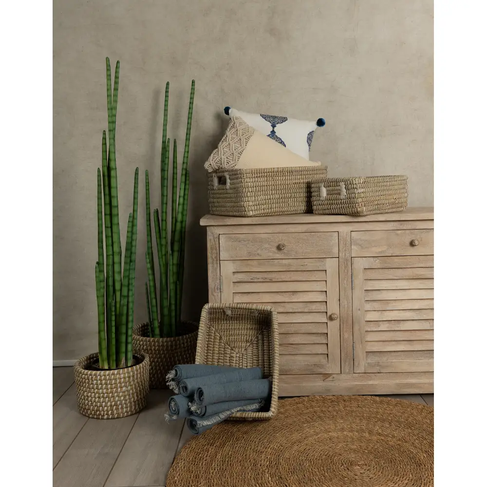 LIBERTA NILE ΚΑΛΑΘΙ SET 3ΤΜΧ 45x35x30cm KANSGRASS ΦΥΣΙΚΟ ΛΕΥΚΟ PVC