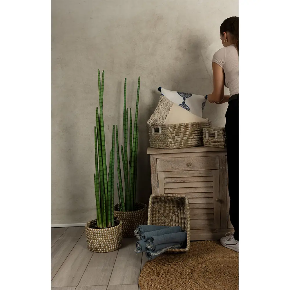 LIBERTA NILE ΚΑΛΑΘΙ SET 3ΤΜΧ 45x35x30cm KANSGRASS ΦΥΣΙΚΟ ΛΕΥΚΟ PVC