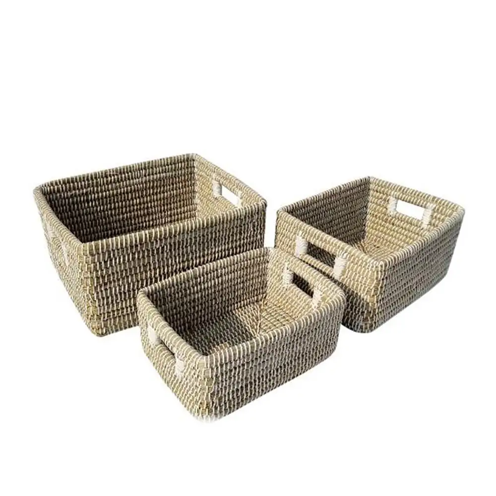 LIBERTA NILE ΚΑΛΑΘΙ SET 3ΤΜΧ 45x35x30cm KANSGRASS ΦΥΣΙΚΟ ΛΕΥΚΟ PVC