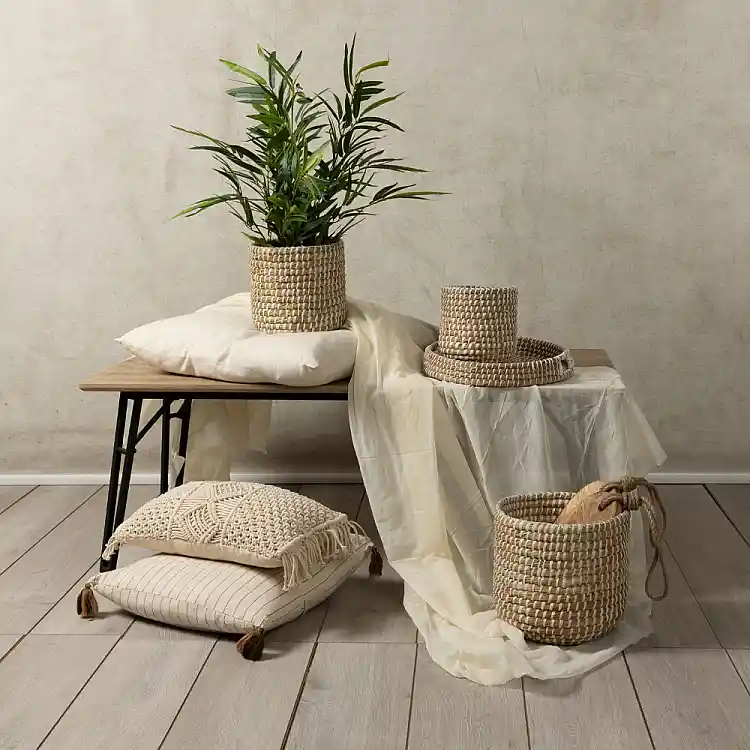 LIBERTA NILE ΔΙΣΚΟΣ SET 3ΤΜΧ 43x43x10cm KANSGRASS ΦΥΣΙΚΟ ΛΕΥΚΟ PVC