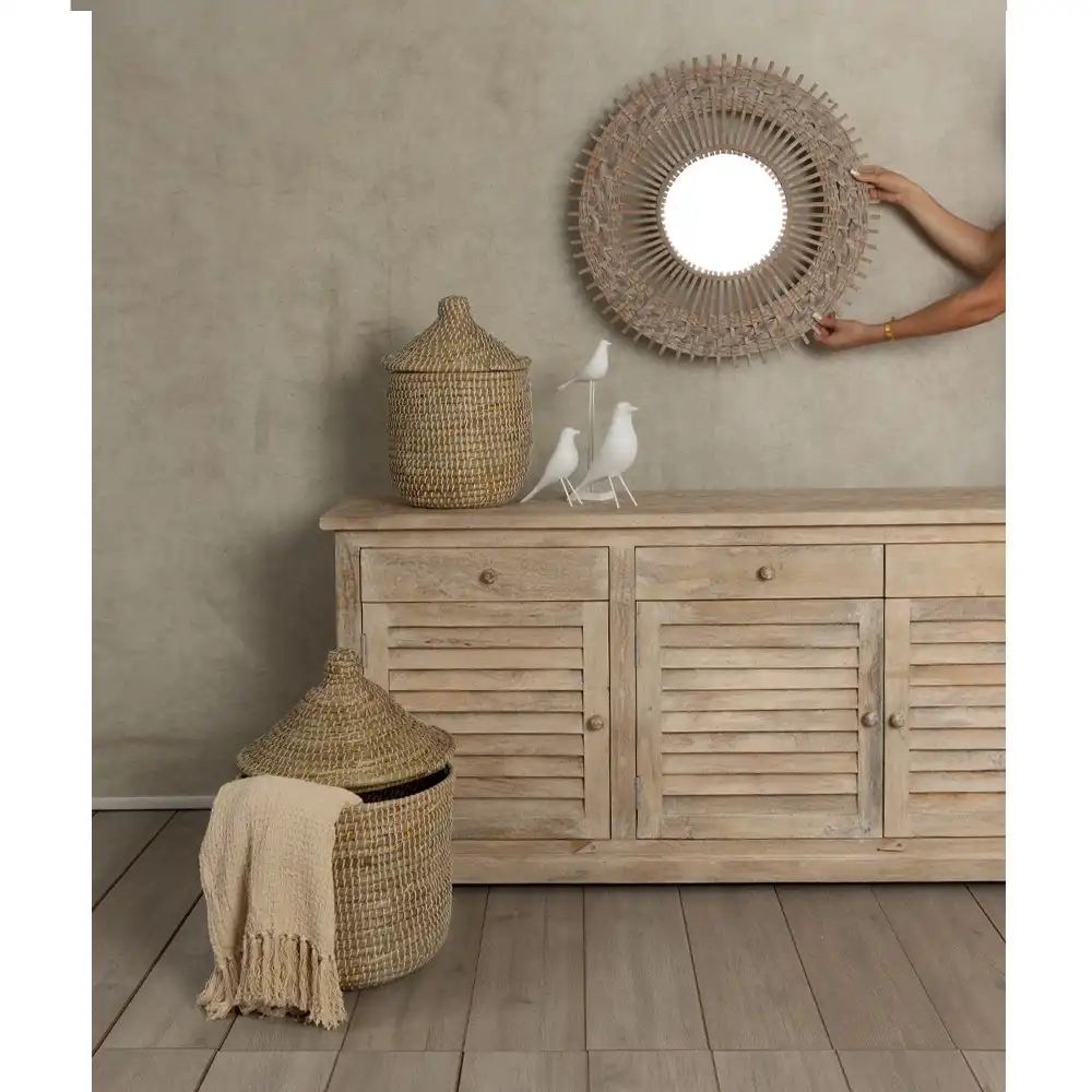 LIBERTA NILE ROUND ΚΑΛΑΘΙ ΜΕ ΚΑΠΑΚΙ SET 2ΤΜΧ 37x37x38cm KANSGRASS ΦΥΣΙΚΟ ΛΕΥΚΟ PVC