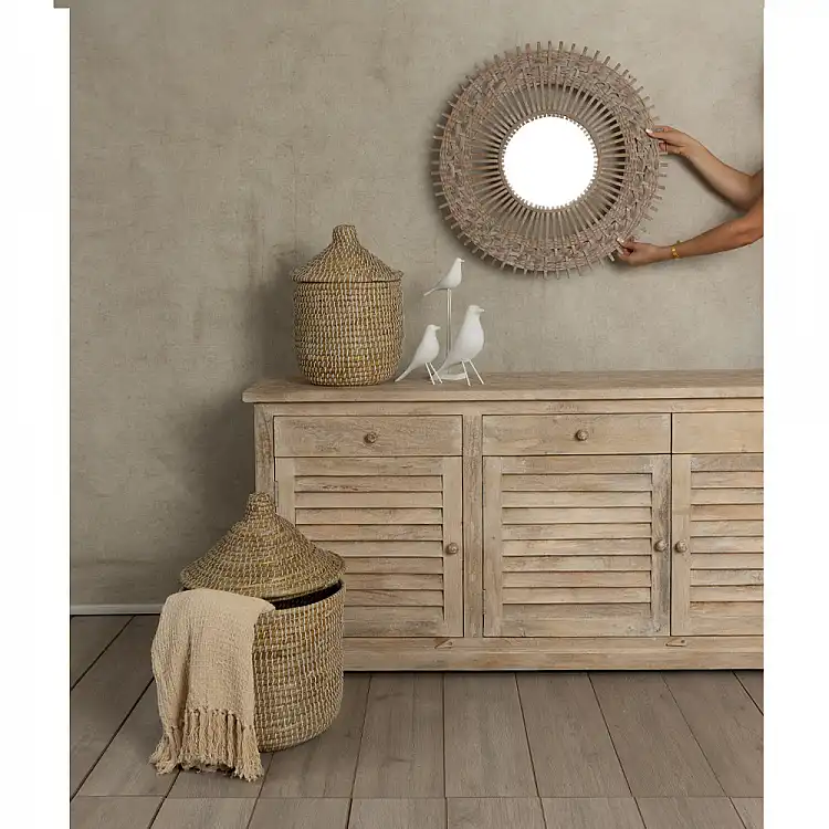 LIBERTA NILE ROUND ΚΑΛΑΘΙ ΜΕ ΚΑΠΑΚΙ SET 2ΤΜΧ 37x37x38cm KANSGRASS ΦΥΣΙΚΟ ΛΕΥΚΟ PVC