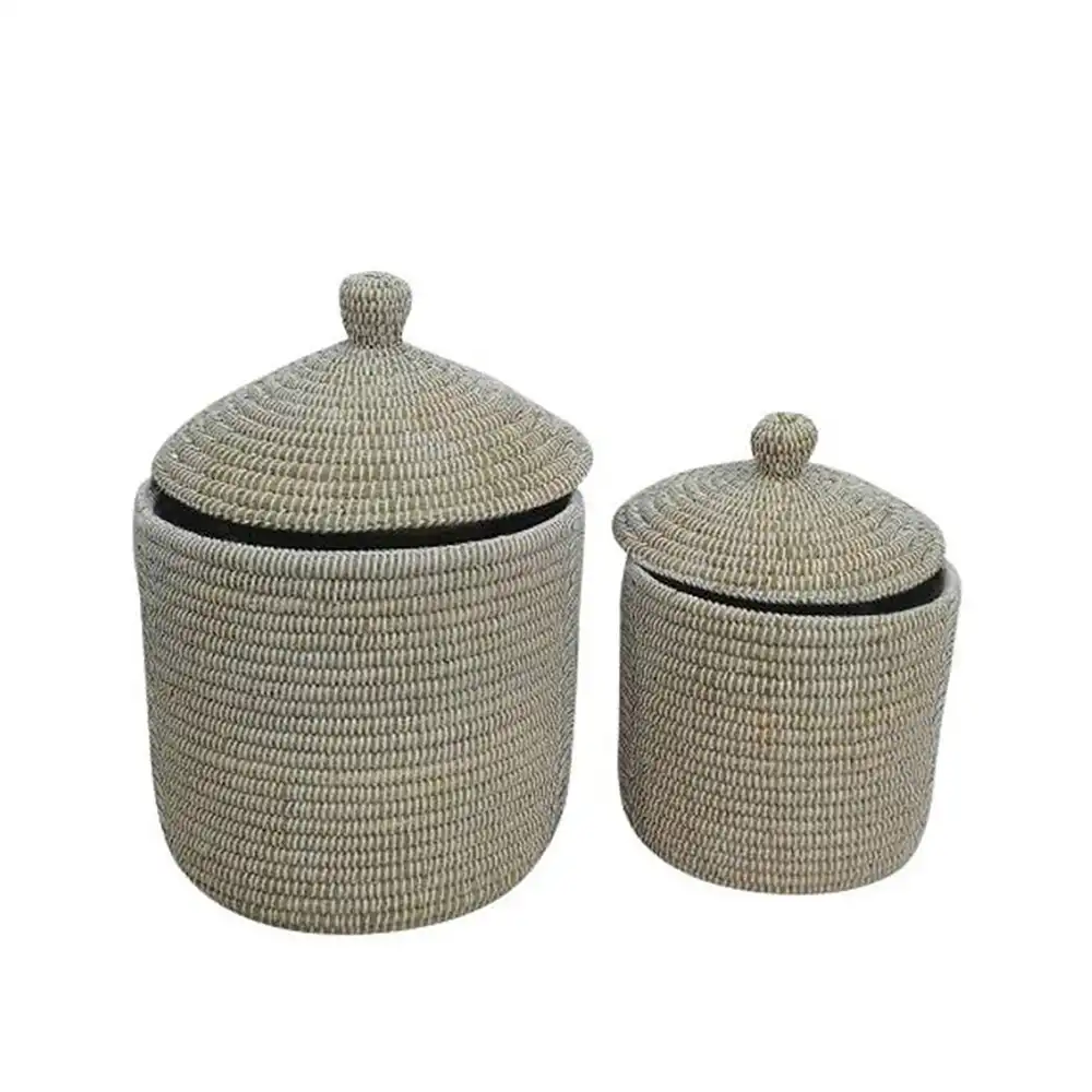 LIBERTA NILE ROUND ΚΑΛΑΘΙ ΜΕ ΚΑΠΑΚΙ SET 2ΤΜΧ 37x37x38cm KANSGRASS ΦΥΣΙΚΟ ΛΕΥΚΟ PVC