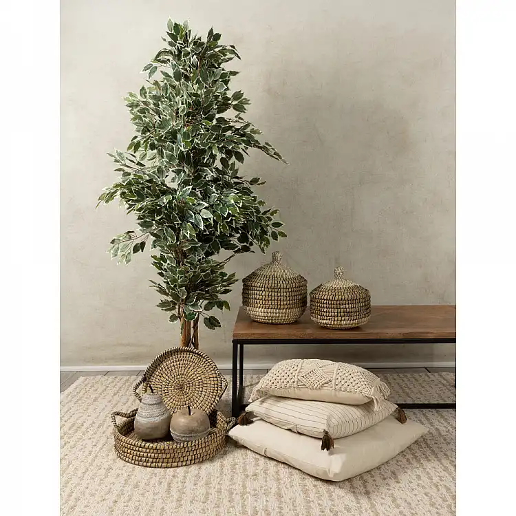 LIBERTA NILE PLEX ΚΑΛΑΘΙ ΜΕ ΚΑΠΑΚΙ SET 2ΤΜΧ 30x30x32cm KANSGRASS ΦΥΣΙΚΟ ΜΑΥΡΟ PVC