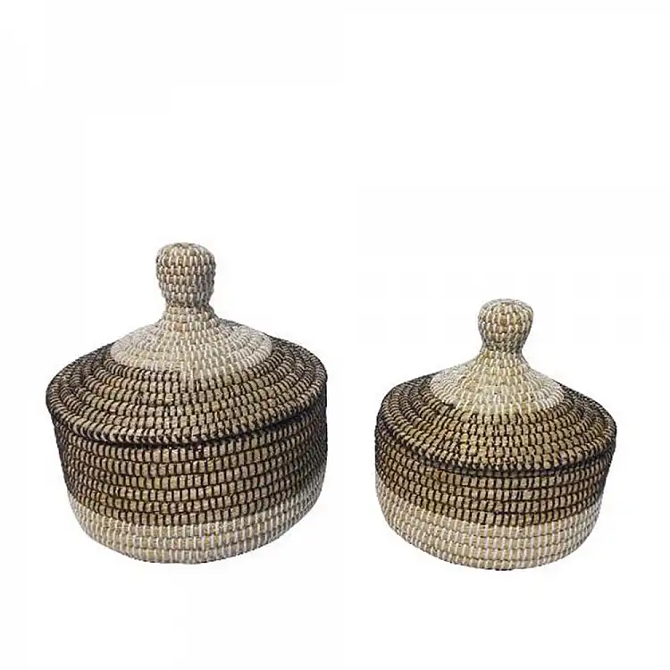 LIBERTA NILE PLEX ΚΑΛΑΘΙ ΜΕ ΚΑΠΑΚΙ SET 2ΤΜΧ 30x30x32cm KANSGRASS ΦΥΣΙΚΟ ΜΑΥΡΟ PVC