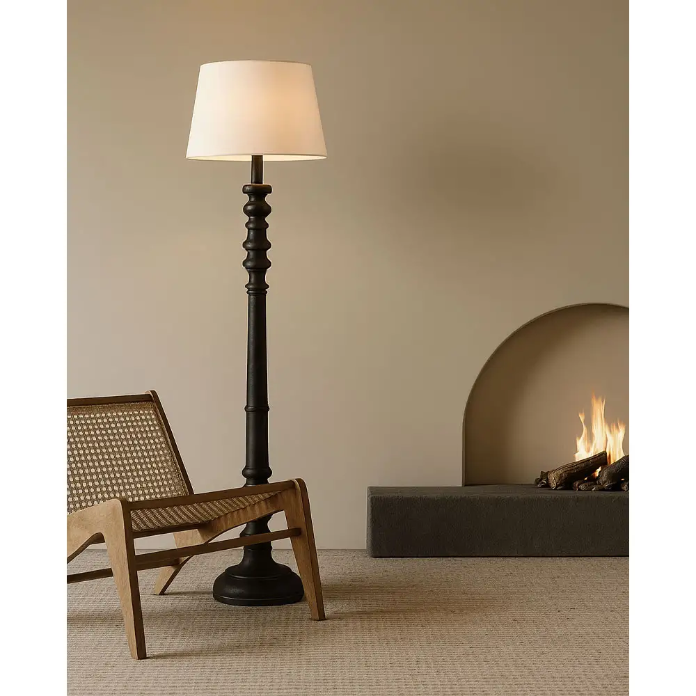 LIBERTA VICTORIEN ΦΩΤΙΣΤΙΚΟ ΕΠΙΔΑΠΕΔΙΟ 25x25x163cm ΞΥΛΟ ΜΑΥΡΟ ΥΦΑΣΜΑ ΛΕΥΚΟ