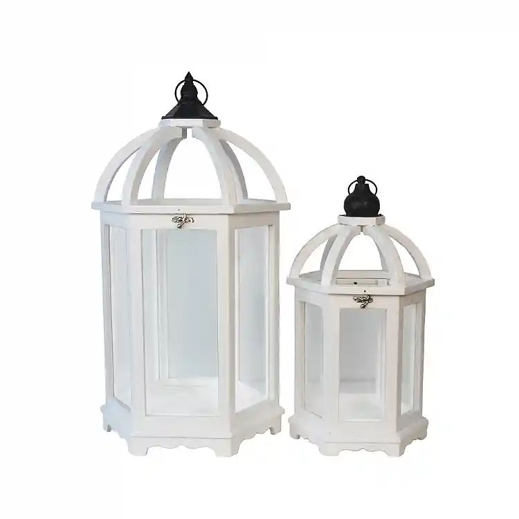 LIBERTA ORIANA ΦΑΝΑΡΙ 35x30x63cm ΞΥΛΟ ΛΕΥΚΟ ΓΥΑΛΙ
