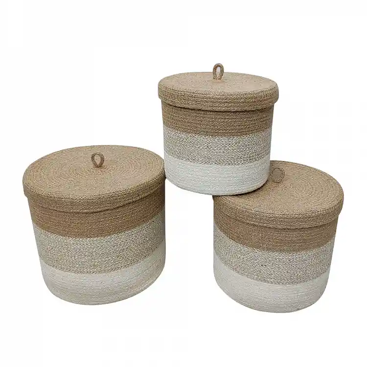 LIBERTA YDRA ΚΟΥΤΙ ΑΠΟΘΗΚΕΥΣΗΣ SET 3ΤΜΧ 27x27x17cm ΓΙΟΥΤΑ ΦΥΣΙΚΟ ΜΠΕΖ ΛΕΥΚΟ