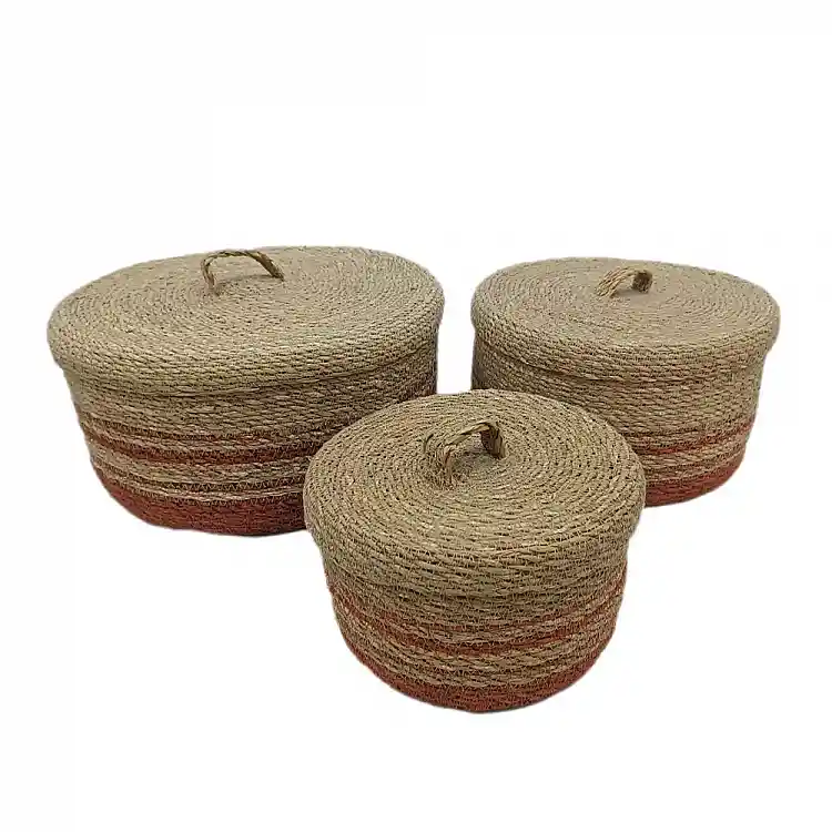 LIBERTA CASSIA ΚΟΥΤΙ ΑΠΟΘΗΚΕΥΣΗΣ ΣΕΤ 3ΤΜΧ 33x33x16cm SEAGRASS ΦΥΣΙΚΟ TERRACOTTA