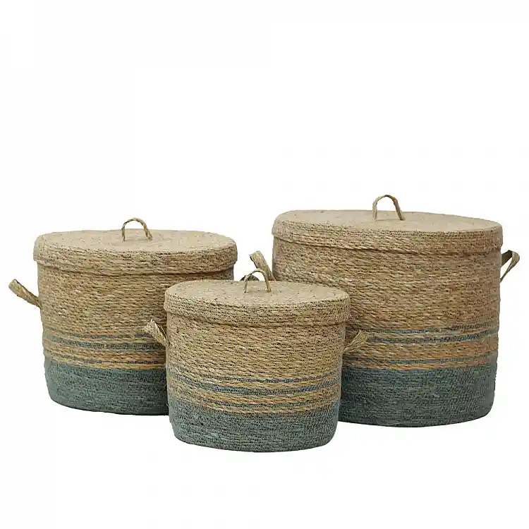 LIBERTA AMORGOS ΚΑΛΑΘΙ ΜΕ ΚΑΠΑΚΙ SET 3ΤΜΧ 38x38x30cm SEAGRASS ΦΥΣΙΚΟ ΜΕΝΤΑ