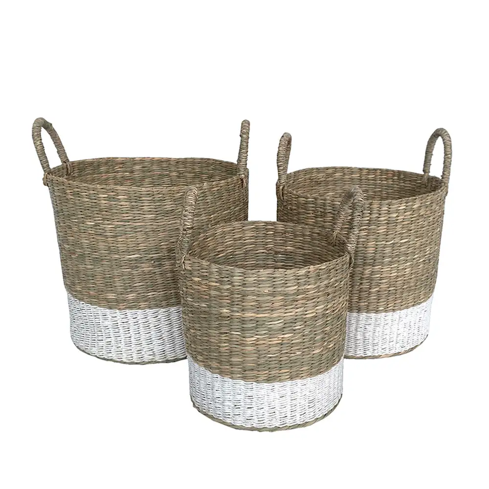 LIBERTA SIFNOS ΚΑΛΑΘΙ SET 3ΤΜΧ 33x33x39cm SEAGRASS ΦΥΣΙΚΟ ΛΕΥΚΟ