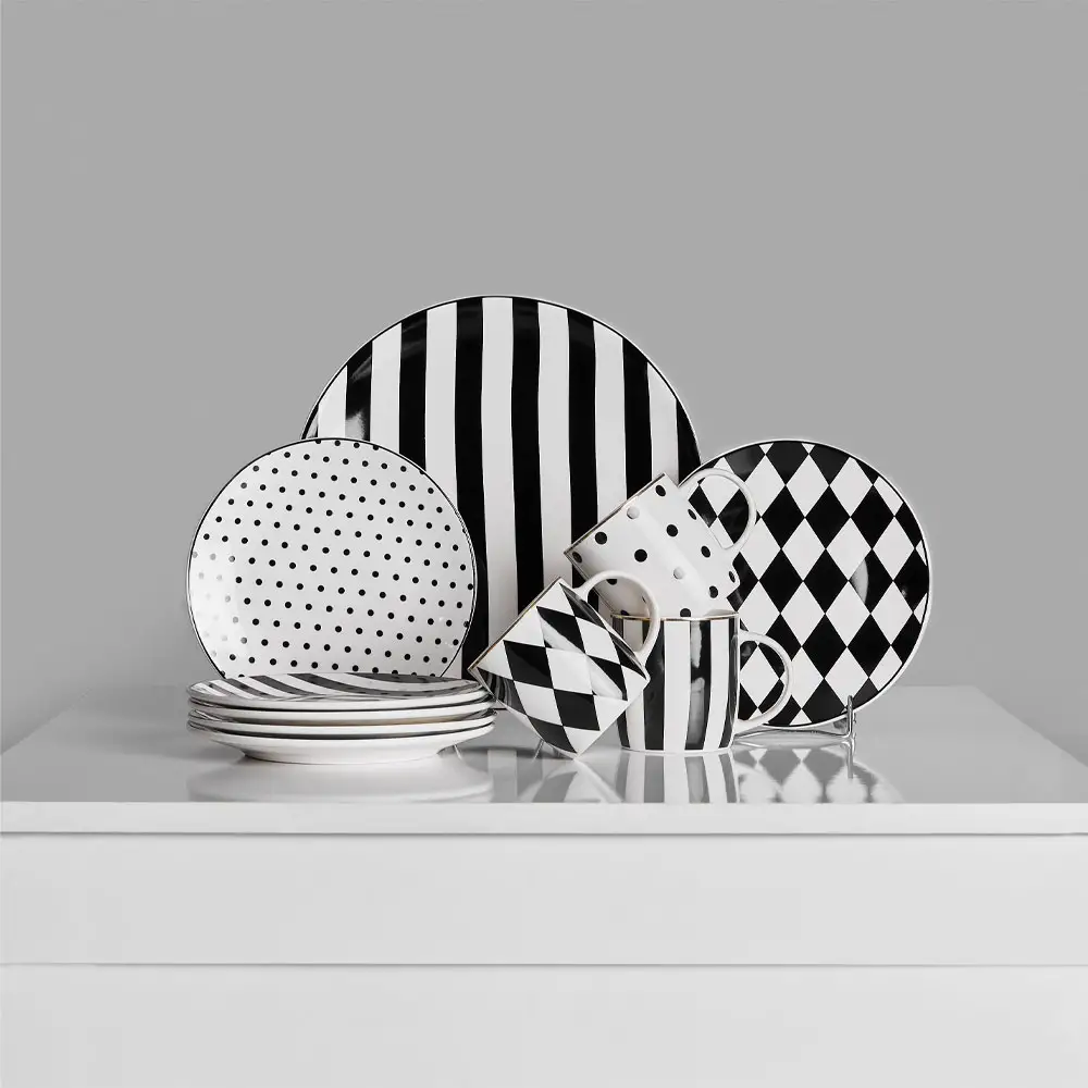 LIBERTA JOLIE ΠΙΑΤΟ ΓΛΥΚΟΥ SET 7ΤΜΧ 30x30x3cm NEW BONE CHINA ΛΕΥΚΟ ΜΑΥΡΟ