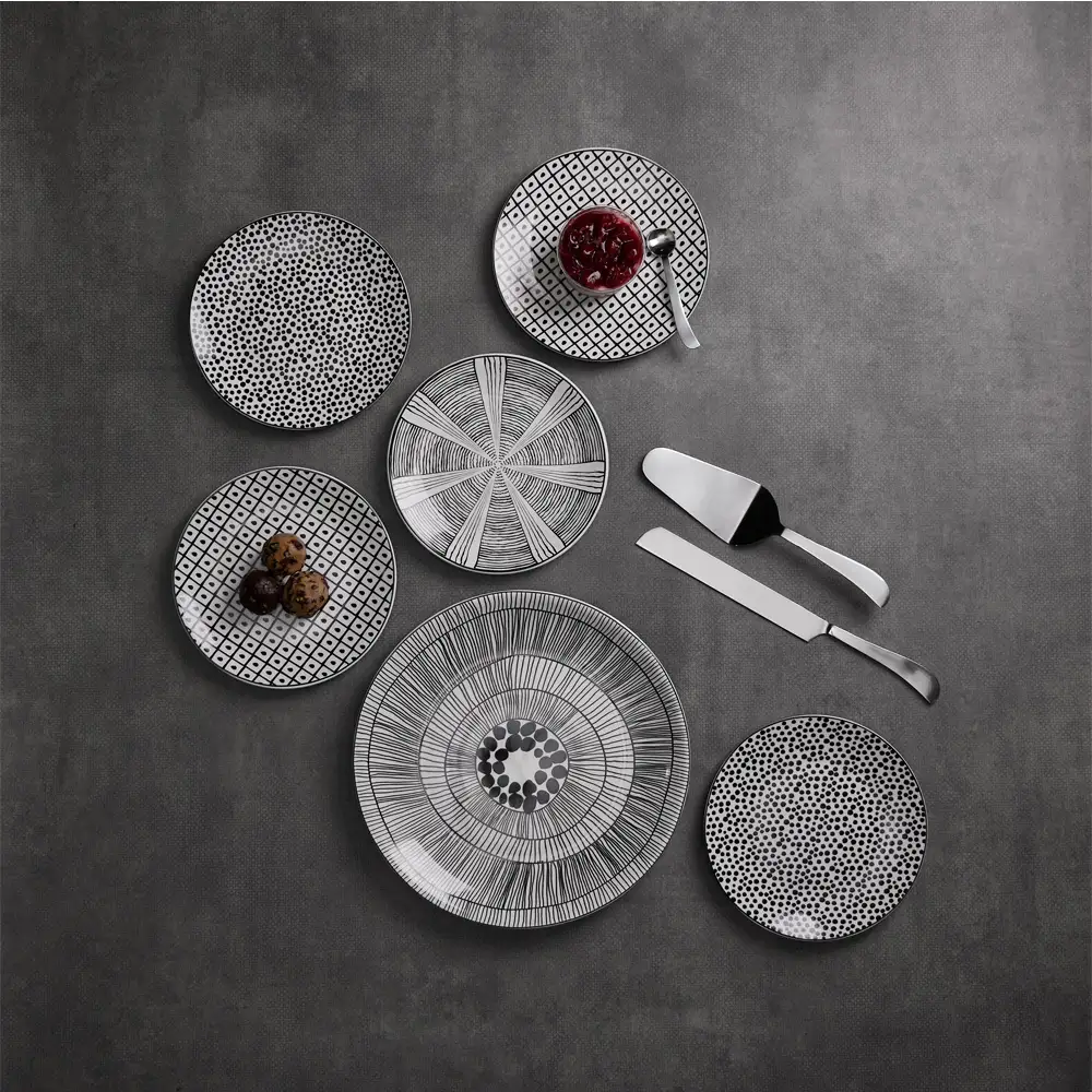 LIBERTA SERAX ΠΙΑΤΟ ΓΛΥΚΟΥ SET 7ΤΜΧ 30x30x3cm NEW BONE CHINA ΛΕΥΚΟ ΜΑΥΡΟ