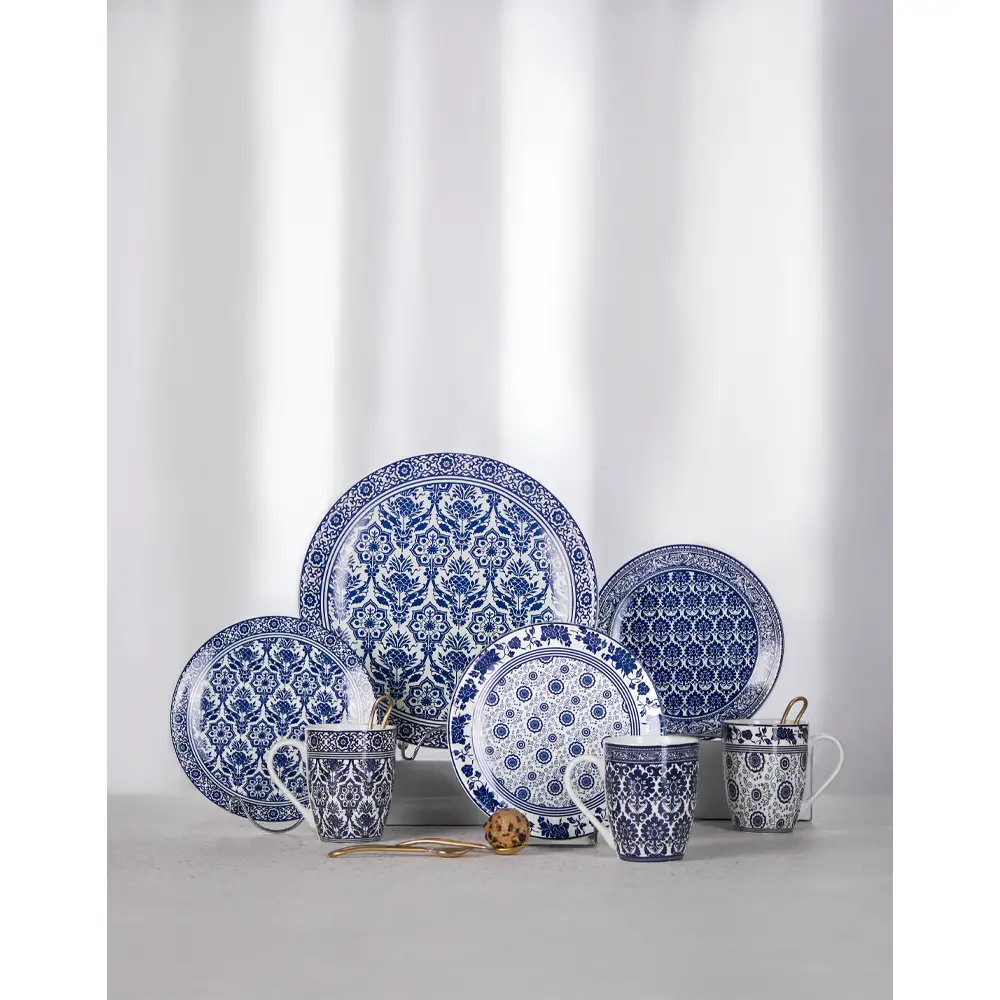 LIBERTA FELICIA ΠΙΑΤΟ ΓΛΥΚΟΥ SET 7ΤΜΧ 30x30x3cm NEW BONE CHINA ΛΕΥΚΟ ΜΠΛΕ