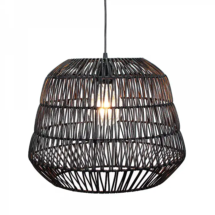 LIBERTA PHUCKET ΦΩΤΙΣΤΙΚΟ ΟΡΟΦΗΣ 40x40x32cm ΜΕΤΑΛΛΟ ΜΑΥΡΟ RATTAN
