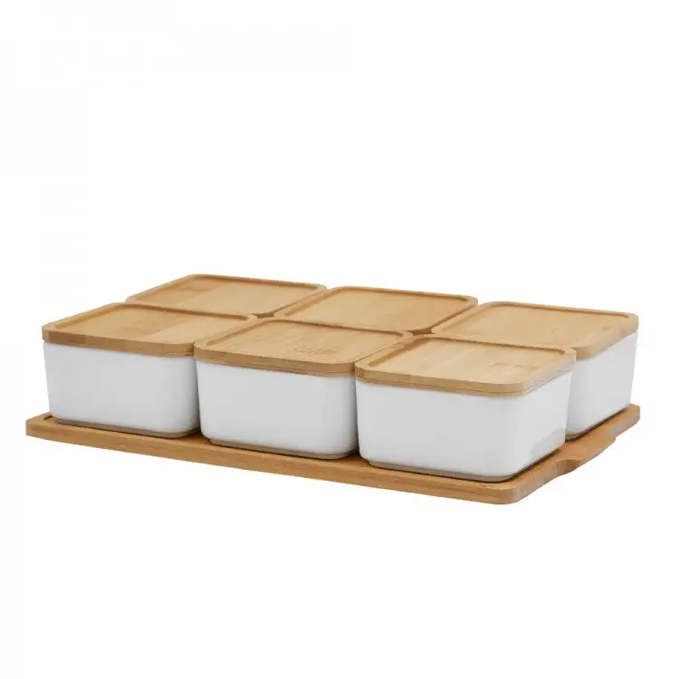 LIBERTA CURVE ΔΟΧΕΙΟ ΑΠΟΘΗΚΕΥΣΗΣ ΜΕ ΚΑΠΑΚΙ SET 6ΤΜΧ 30x19x7cm ΠΟΡΣΕΛΑΝΗ ΛΕΥΚΟ ΦΥΣΙΚΟ BAMBOO