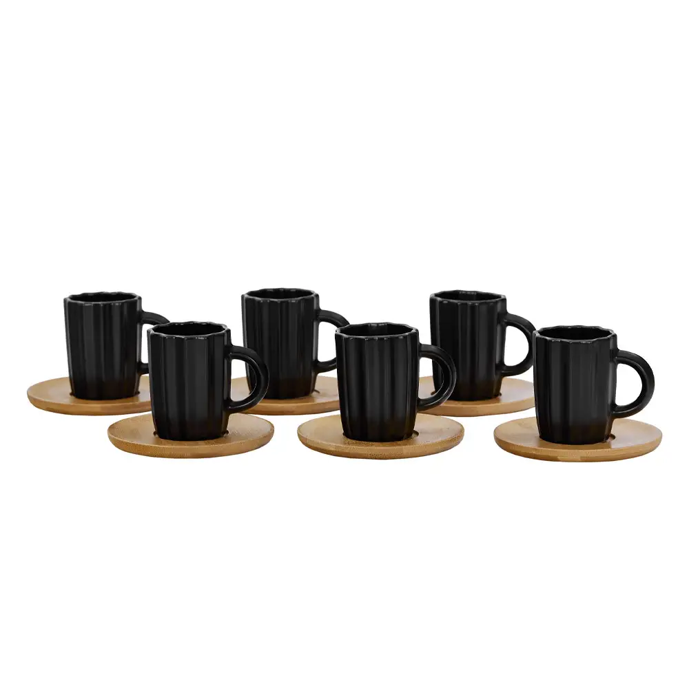 LIBERTA CACTUS ΚΟΥΠΑ ESPRESSO SET 6ΤΜΧ 27x22x6cm ΠΟΡΣΕΛΑΝΗ ΜΑΥΡΟ ΦΥΣΙΚΟ BAMBOO