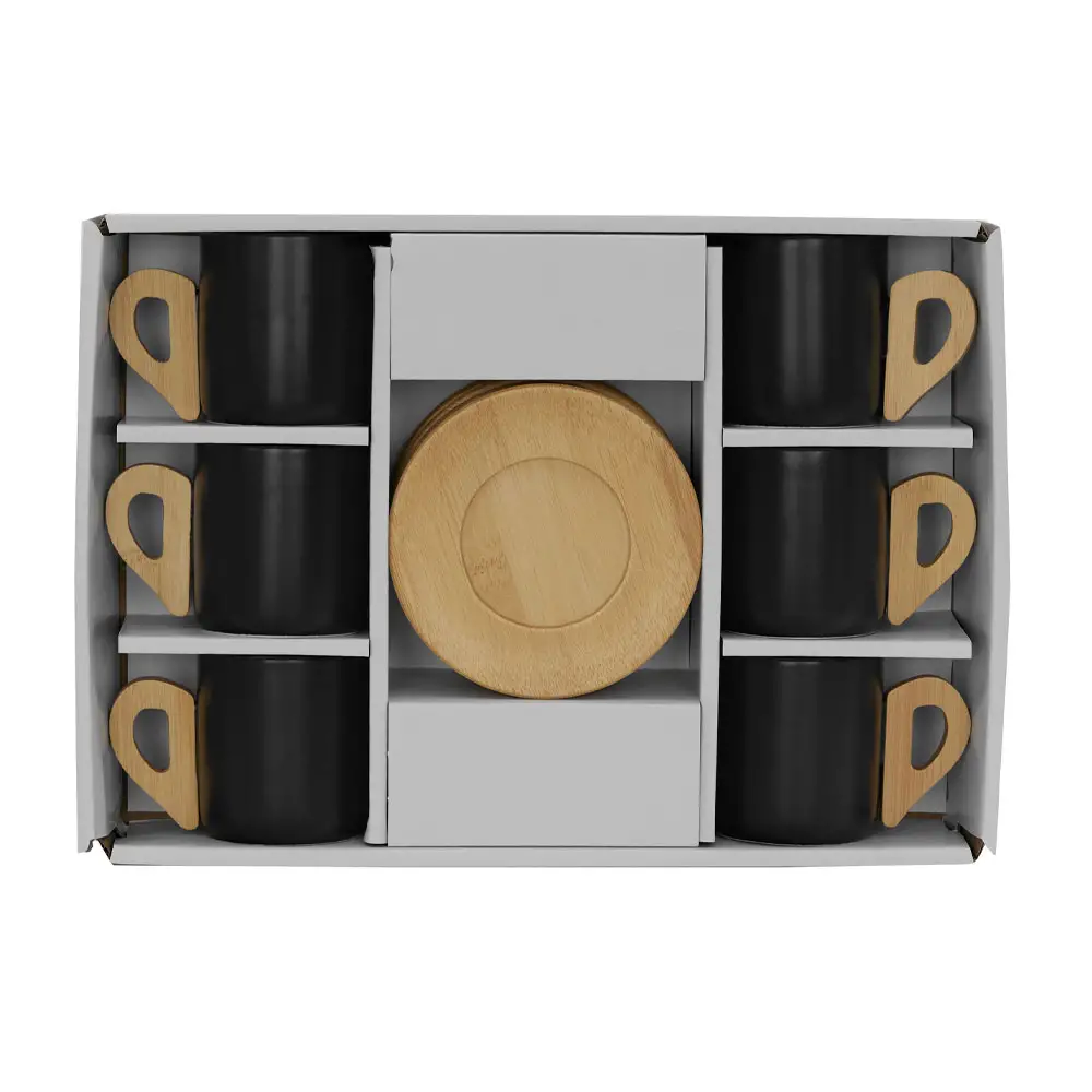 LIBERTA NORDIC ΚΟΥΠΑ ESPRESSO SET 6ΤΜΧ 29x21x7cm ΠΟΡΣΕΛΑΝΗ ΜΑΥΡΟ ΦΥΣΙΚΟ BAMBOO