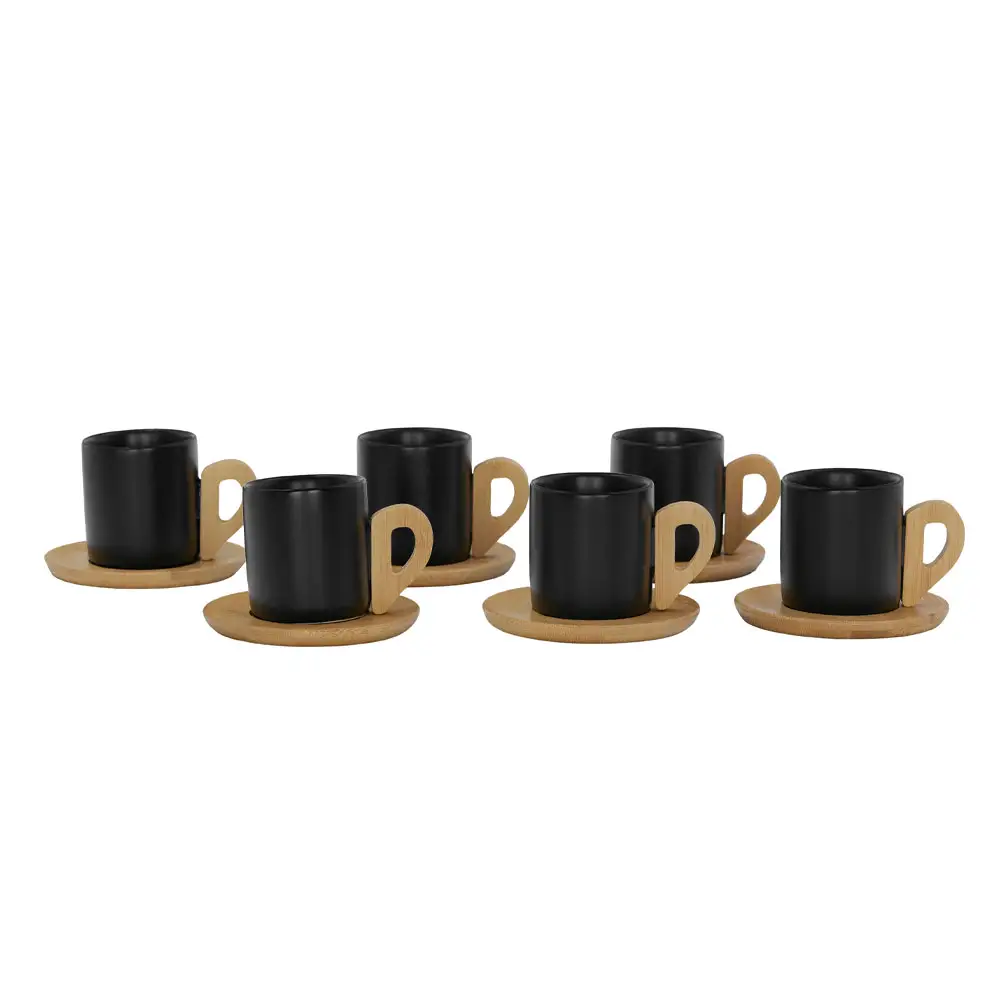LIBERTA NORDIC ΚΟΥΠΑ ESPRESSO SET 6ΤΜΧ 29x21x7cm ΠΟΡΣΕΛΑΝΗ ΜΑΥΡΟ ΦΥΣΙΚΟ BAMBOO