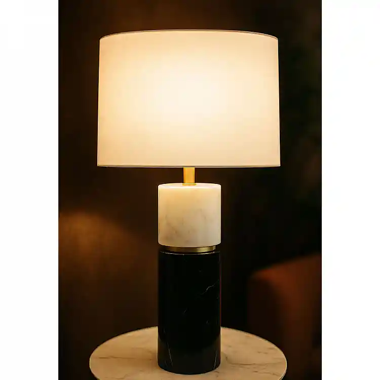 LIBERTA TENLEY ΦΩΤΙΣΤΙΚΟ ΕΠΙΤΡΑΠΕΖΙΟ 38x38x62cm ΜΑΡΜΑΡΟ ΜΑΥΡΟ ΛΕΥΚΟ ΧΡΥΣΟ ΛΙΝΟ ΛΕΥΚΟ