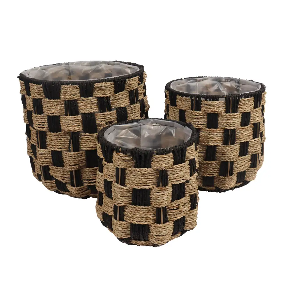 LIBERTA SULIEN ΚΑΛΑΘΙ SET 3ΤΜΧ 34x34x31cm SEAGRASS ΦΥΣΙΚΟ ΜΑΥΡΟ PAPER ROPE