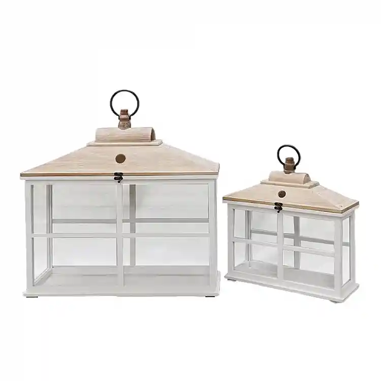LIBERTA SIKINOS ΦΑΝΑΡΙ 62x22x59cm ΞΥΛΟ ΕΛΑΤΟΥ ΛΕΥΚΟ WHITE WASHED ΓΥΑΛΙ