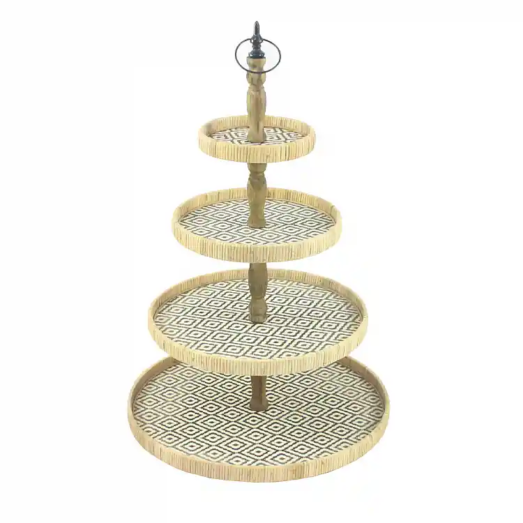 LIBERTA RIBBONS ΟΡΝΤΕΒΙΕΡΑ 4 ΕΠΙΠΕΔΑ 50x50x76cm RATTAN ΦΥΣΙΚΟ ΜΑΥΡΟ PLYWOOD