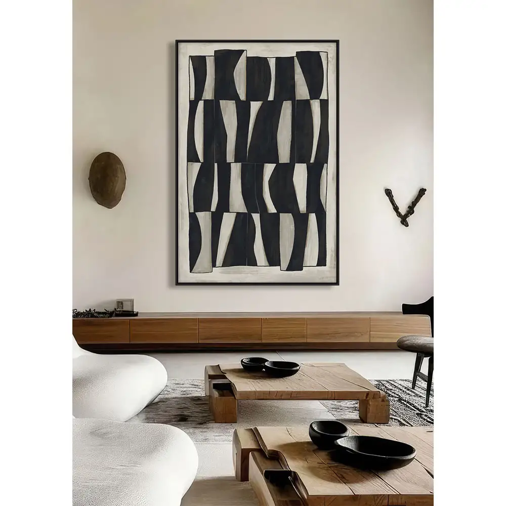 LIBERTA CEBRA ΠΙΝΑΚΑΣ ΔΙΑΚΟΣΜΗΤΙΚΟΣ ΜΕ ΚΟΡΝΙΖΑ 80x120x4cm ΚΑΜΒΑΣ BEIGE ΜΑΥΡΟ ΞΥΛΟ ΜΑΥΡΟ