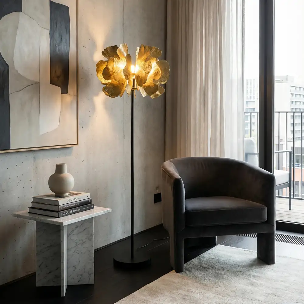 LIBERTA BLOSSOM ΦΩΤΙΣΤΙΚΟ ΕΠΙΔΑΠΕΔΙΟ 49x49x149cm ΜΕΤΑΛΛΟ BROWN GOLD ΜΑΥΡΟ