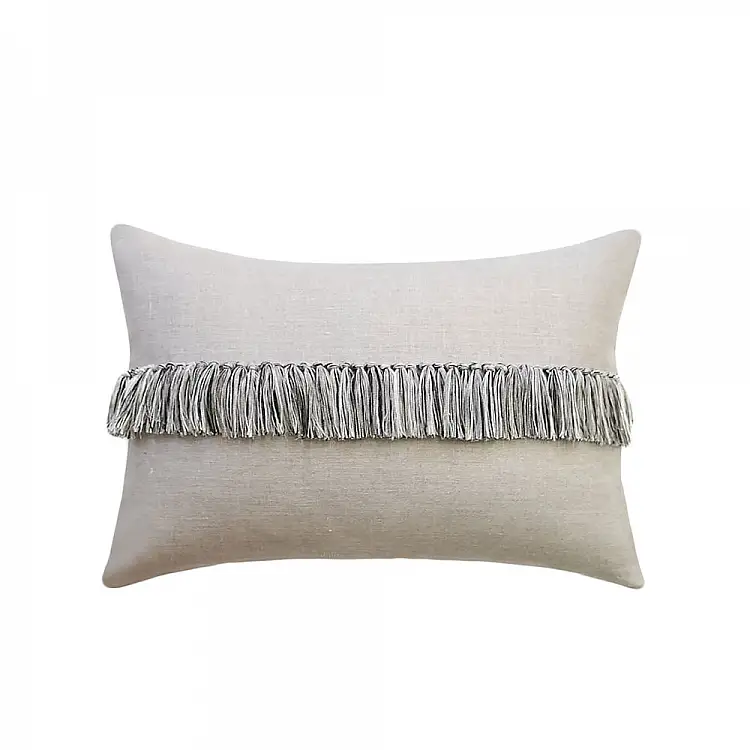 LIBERTA TASSEL ΔΙΑΚΟΣΜΗΤΙΚΟ ΜΑΞΙΛΑΡΙ 60x40cm ΥΦΑΣΜΑ ΛΕΥΚΟ ΓΚΡΙ
