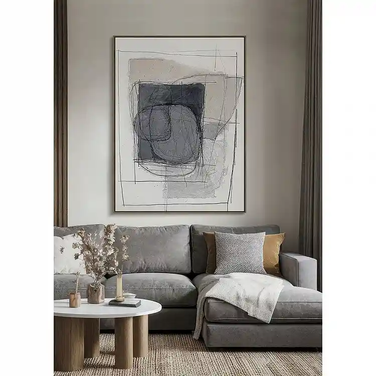 LIBERTA WOMB BEAUTY ΠΙΝΑΚΑΣ ΔΙΑΚΟΣΜΗΤΙΚΟΣ ΜΕ ΚΟΡΝΙΖΑ 90x120x4cm ΚΑΜΒΑΣ ΜΠΛΕ ΣΚΟΥΡΟ ΓΚΡΙ ΜΠΕΖ ΞΥΛΟ ΦΥΣΙΚΟ