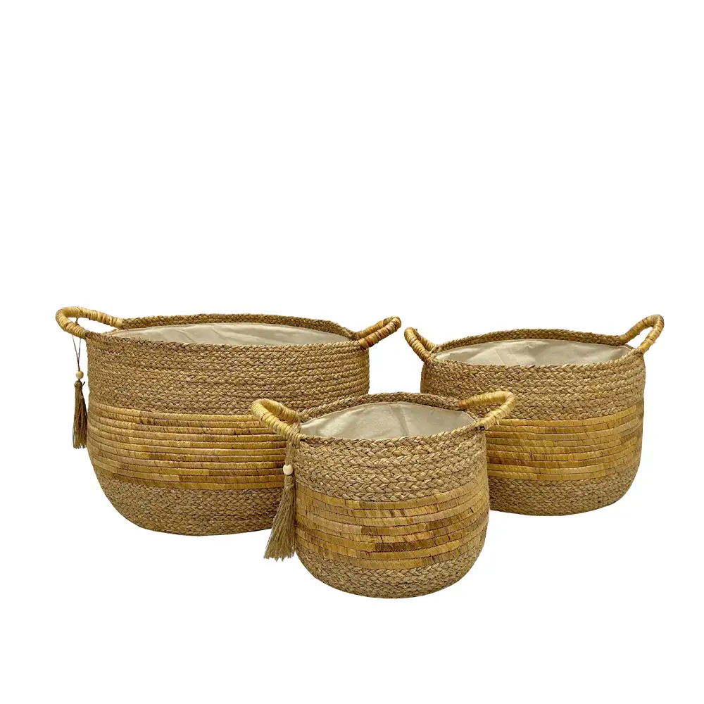 LIBERTA STRAWSY ΚΑΛΑΘΙ ΥΑΚΙΝΘΟΥ SET 3ΤΜΧ 52x52x33cm ΥΑΚΙΝΘΟΣ ΦΥΣΙΚΟ ΜΠΕΖ