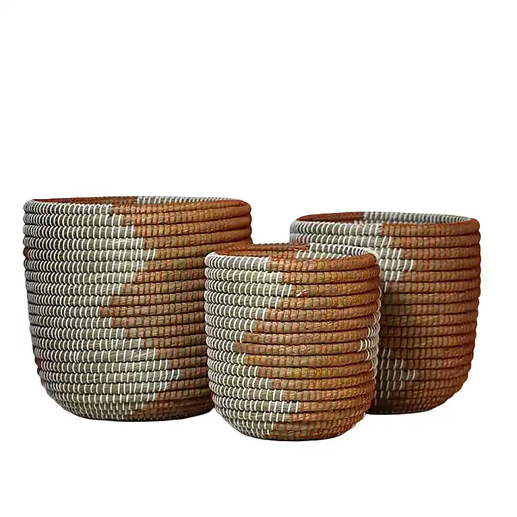 LIBERTA ZURI ΚΑΛΑΘΙ SET 3ΤΜΧ 37x37x37cm KANSGRASS ΦΥΣΙΚΟ ΛΕΥΚΟ ΠΛΑΣΤΙΚΟ TERRACOTTA