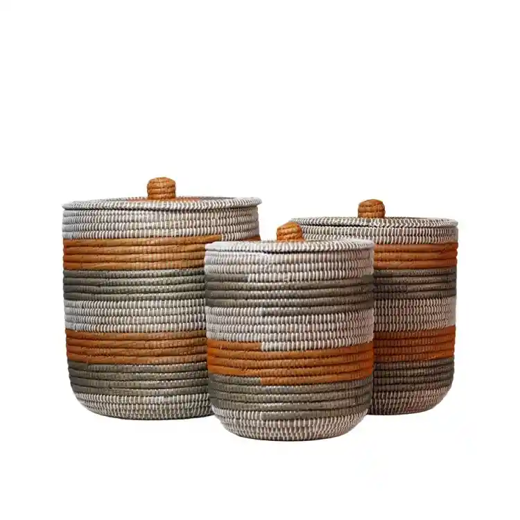 LIBERTA NIRA ΚΑΛΑΘΙ ΜΕ ΚΑΠΑΚΙ SET 3ΤΜΧ 45x45x50cm KANSGRASS ΦΥΣΙΚΟ ΛΕΥΚΟ ΠΛΑΣΤΙΚΟ TERRACOTTA