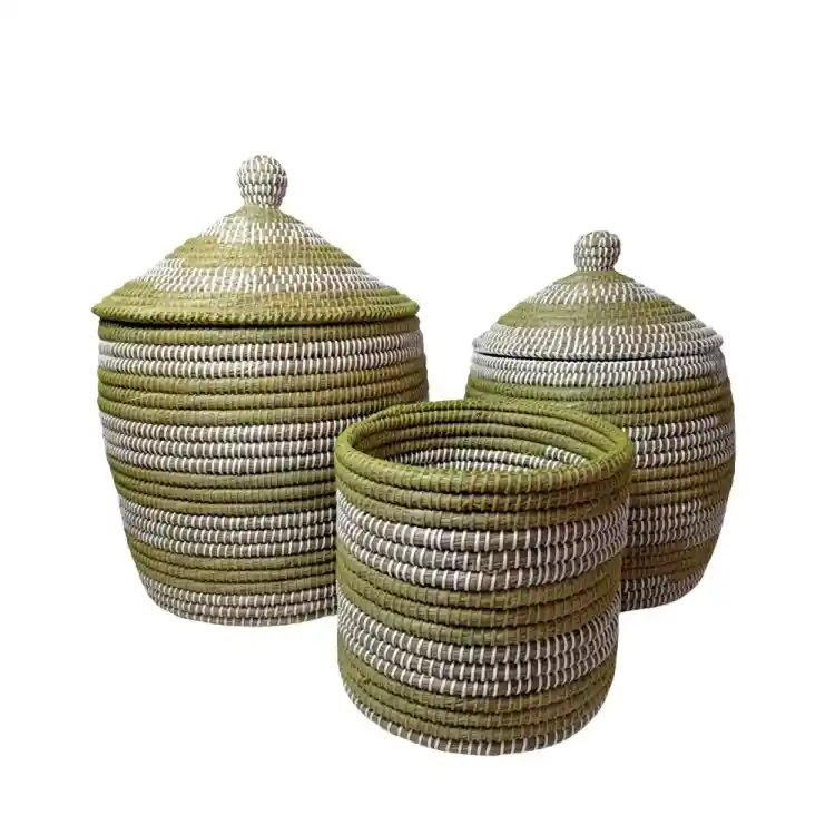 LIBERTA MAHI ΚΑΛΑΘΙ ΜΕ ΚΑΠΑΚΙ SET 3ΤΜΧ 45x45x60cm KANSGRASS ΦΥΣΙΚΟ ΛΕΥΚΟ ΠΛΑΣΤΙΚΟ ΠΡΑΣΙΝΟ