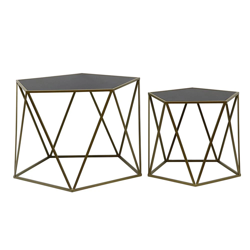 LIBERTA DIAMOND COFFEE TABLE SET 2ΤΕΜ ΜΑΥΡΟ ΧΡΥΣΟ 61.5x64.5x45