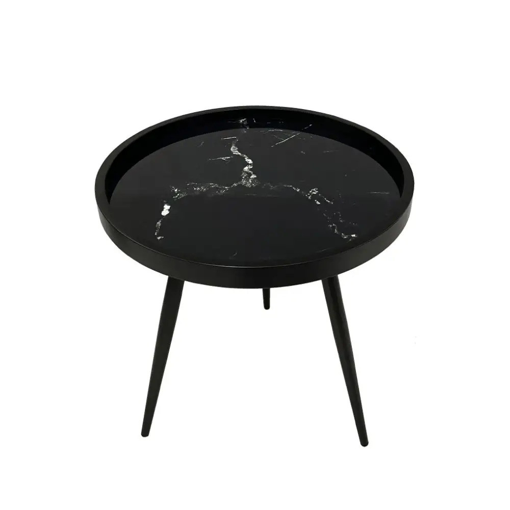 LIBERTA MARM SIDE TABLE ΜΑΥΡΟ ΜΕ PATTERN ΜΑΥΡΟ 49.5x49.5x52cm
