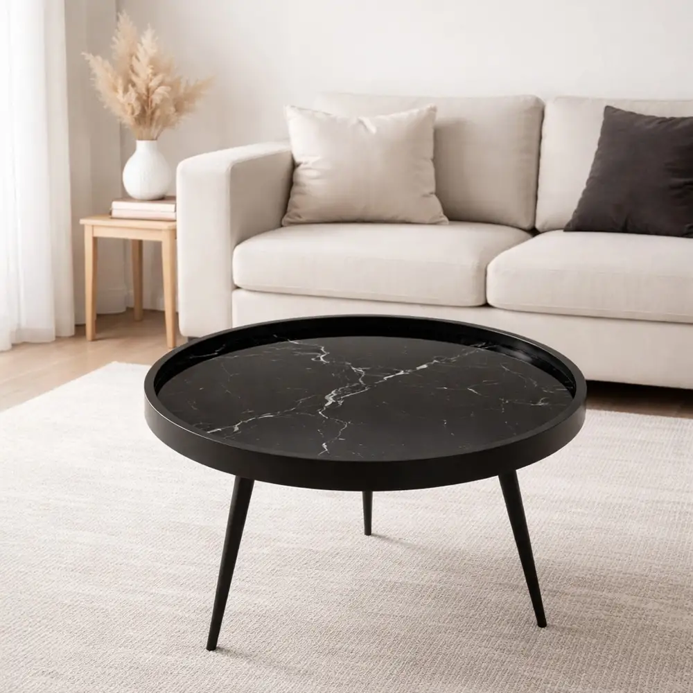 LIBERTA MARM COFFEE TABLE ΜΑΥΡΟ ΜΕ PATTERN ΜΑΥΡΟ 60x60x45cm