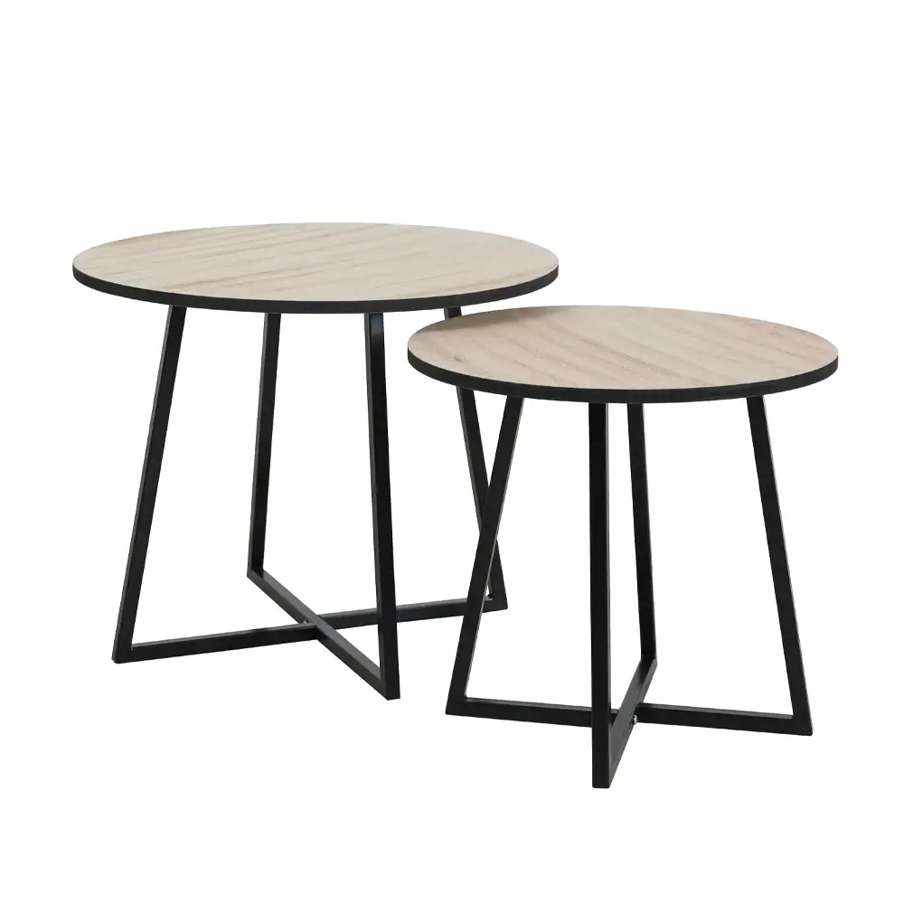 LIBERTA CRUZ SIDE TABLE SET 2ΤΕΜ ΦΥΣΙΚΟ ΜΑΥΡΟ 50x50x40cm