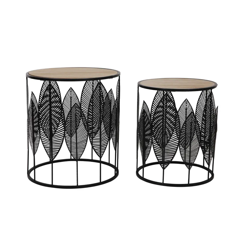 LIBERTA LEAF COFFEE TABLE SET 2ΤΕΜ ΜΑΥΡΟ ΦΥΣΙΚΟ 40x40x45 LIBERTA LEAF COFFEE TABLE SET 2ΤΕΜ ΜΑΥΡΟ ΦΥΣΙΚΟ 40x40x45