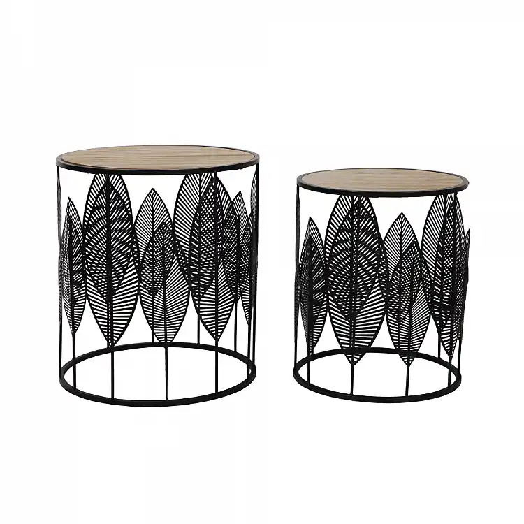 LIBERTA LEAF COFFEE TABLE SET 2ΤΕΜ ΜΑΥΡΟ ΦΥΣΙΚΟ 40x40x45cm